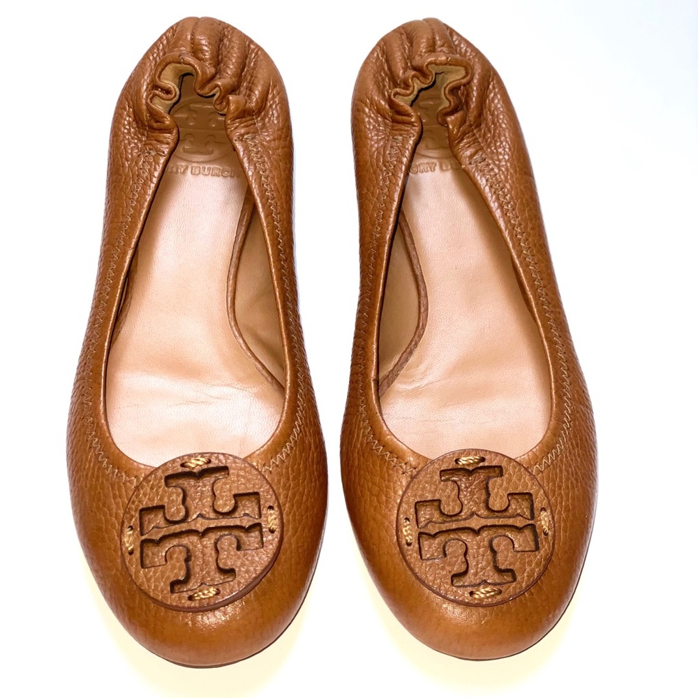 Tory burch Cognac brown leather reva flats